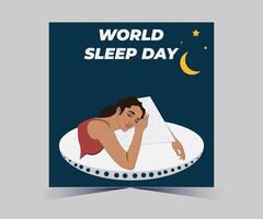 world sleep day poster with a woman sleeping on a pillow vector
