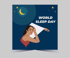 world sleep day poster with woman sleeping vector