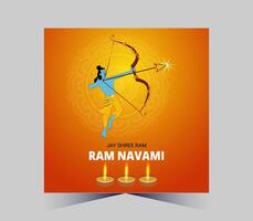 happy ram navami with diya and bow vector