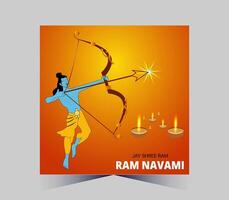 happy ram navami with arrow and diyas vector