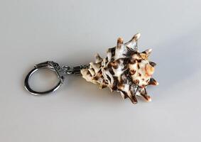 Keychain with murex indivia shell on a white background. photo