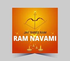 happy ram navami with arrow and diyas vector