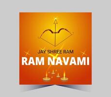 happy ram navami with arrow and diyas vector