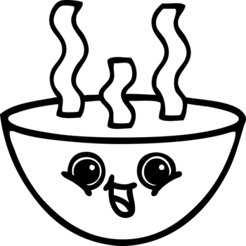 Linie Zeichnung Karikatur von ein Schüssel von heiß Suppe Symbol png