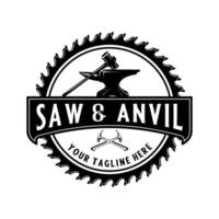 blacksmith vintage logo design. hammer, saw and anvil, blacksmith design. vector