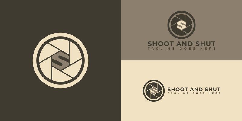 Abstract brown shutter camera logo with the letter S in the circle presented with multiple brown background colors. The logo is suitable for photography business logo design inspiration templates.