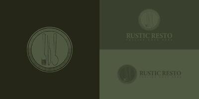 Abstract rustic restaurant logo in soft green color presented with multiple deep green background colors. The logo is suitable for food and restaurant business logo design inspiration templates. vector