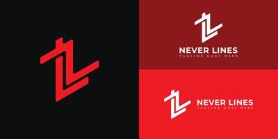 Abstract initial letter NL logo in red color isolated on black and red backgrounds applied for entertainment and production logo also suitable for the brand or company that have initial name NL or LN vector