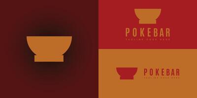 The Poke Bowl Logo in orange color presented with multiple brown and orange background colors. The logo is suitable for food and restaurant business logo design inspiration templates. vector