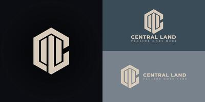 Abstract initial letter CL or LC logo in soft gold color isolated in multiple black backgrounds applied for real estate services logo also suitable for the brand or company have initial name LC or CL vector