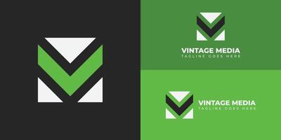 abstract initial letter V and M in white and green color isolated in black background applied for digital advertising company logo also suitable for the brand or company that has initial name VM or MV vector