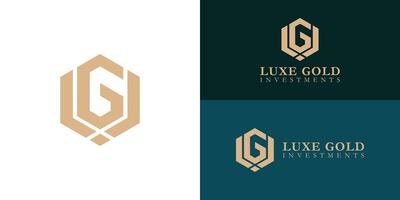 abstract initial letters L and G in gold color isolated in black and white background applied for asset management firm logo also suitable for the brands or companies that have initial name LG or GL vector