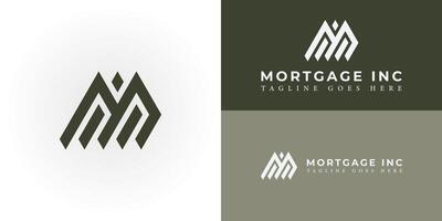 Abstract letter MI or IM lines art mountain abstract geometric logo vector in green color isolated on multiple white and green backgrounds applied for real estate logo design inspiration template