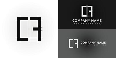 Abstract initial letter CF or FC logo in black color presented with multiple background colors. The logo is suitable for architecture company logo design inspiration templates. vector