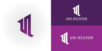 Abstract initial letter UN or NU logo in violet color isolated in multiple background colors applied for health technology logo also suitable for the brands or companies have initial name NU or UN. vector