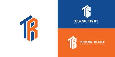 Abstract initial letter TR or RT logo in blue-orange color isolated in multiple background colors applied for logistic company logo also suitable for the brands or companies have initial name RT or TR vector