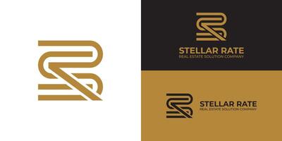 Abstract initial letter SR or RS logo in gold color presented with multiple background colors. The logo is suitable for real estate business company logo design inspiration templates. vector