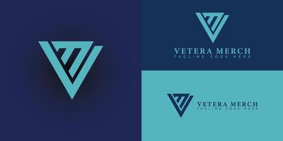 Abstract initial letter VM or MV logo in blue cyan color isolated in multiple backgrounds applied for clothing merch business logo also suitable for the brands or companies have initial name MV or VM. vector