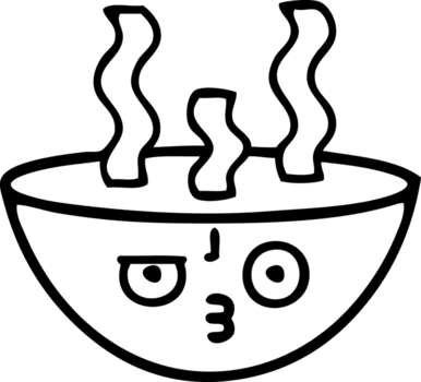 Linie Zeichnung Karikatur von ein Schüssel von heiß Suppe Symbol png
