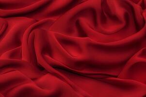 Close-up texture of natural red or pink fabric or cloth in same color. Fabric texture of natural cotton, silk or wool, or linen textile material. Red canvas background. photo