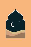 Minimalist design Ramadan Mubarak greeting card. Window and arch with moon, mosque dome. vector