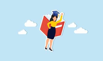 Education fosters personal development, empowering career growth and enhancing business skills concept, success graduated student flying with book wings in the sky aim for bright future. vector