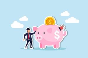 Emergency funds ready for unexpected life events job loss, income reduction due to economic crises, or accidents concept, smart man standing with piggy bank with emergency siren light. vector