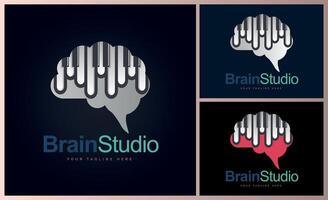 Brain Piano tuts music studio composer logo design template vector