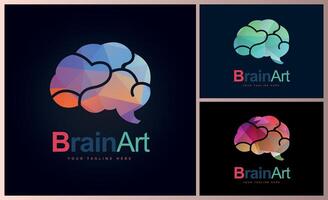 Brain Art mosaic colour modern logo template design set vector