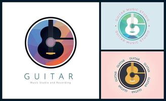 guitarra letra sol moderno circulo mosaico logo conjunto diseño modelo para marca o empresa y otro vector