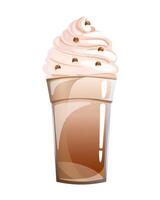 Frappe coffee Frappuccino. National frappe day. Vector illustration of coffee drink decorated with whipped cream.