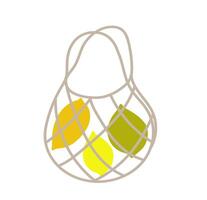 Eco Mesh or net bag full of fresh organic lemons. vector