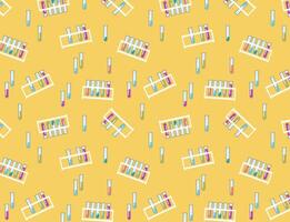 patternTest tubes with colorful liquids in holder on white background. Chemical equipment for experiments. Vector illustration in a flat style.