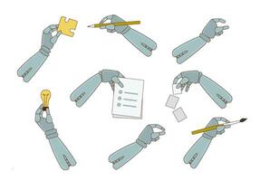 Bionic human hand.Artificial intelligence hands set. Vector flat isolated illustration