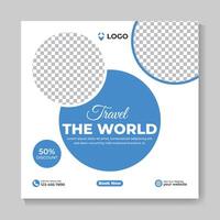 Creative modern travel promotion banner traveling business marketing social media post design or summer holiday beach tourism square flyer template vector