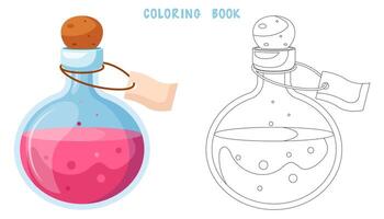 Coloring book of pink potion in a flask vector