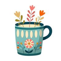 Light blue mug with flowers vector