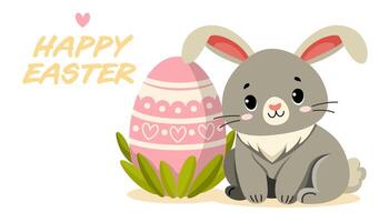 Bunny sitting next to a painted Easter egg vector