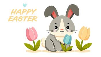 Bunny sitting near flowers vector