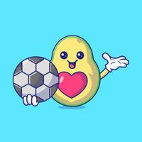 Cute Avocado Holding Football Character Vector Icon Illustration