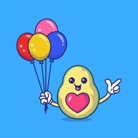 Cute Avocado holding balloons Mascot Character Vector Icon Illustration
