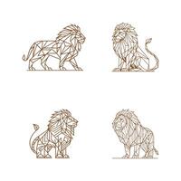 set of geometric lion vector illustration minimal linear style