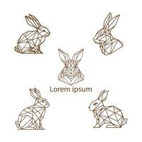 Set of geometric rabbit isolated on white background. Vintage vector design illustration