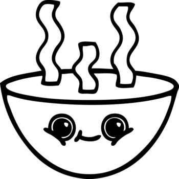 Linie Zeichnung Karikatur von ein Schüssel von heiß Suppe Symbol png