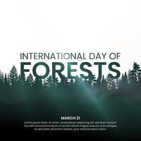 cuadrado internacional día de bosques antecedentes con brumoso bosque vector