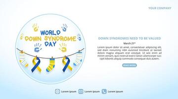 World Down Syndrome Day background with ribbons and socks and hand prints vector