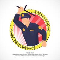 Square International Day Against Police Brutality background with police hitting with a tonfa vector