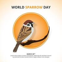 Square World Sparrow Day background with a sparrow and orange circle vector