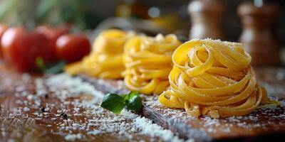 ai generado clásico pasta en cocina antecedentes. dieta y comida concepto. foto