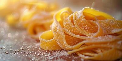 AI Generated Classic Pasta on kitchen background. Diet and food concept. photo